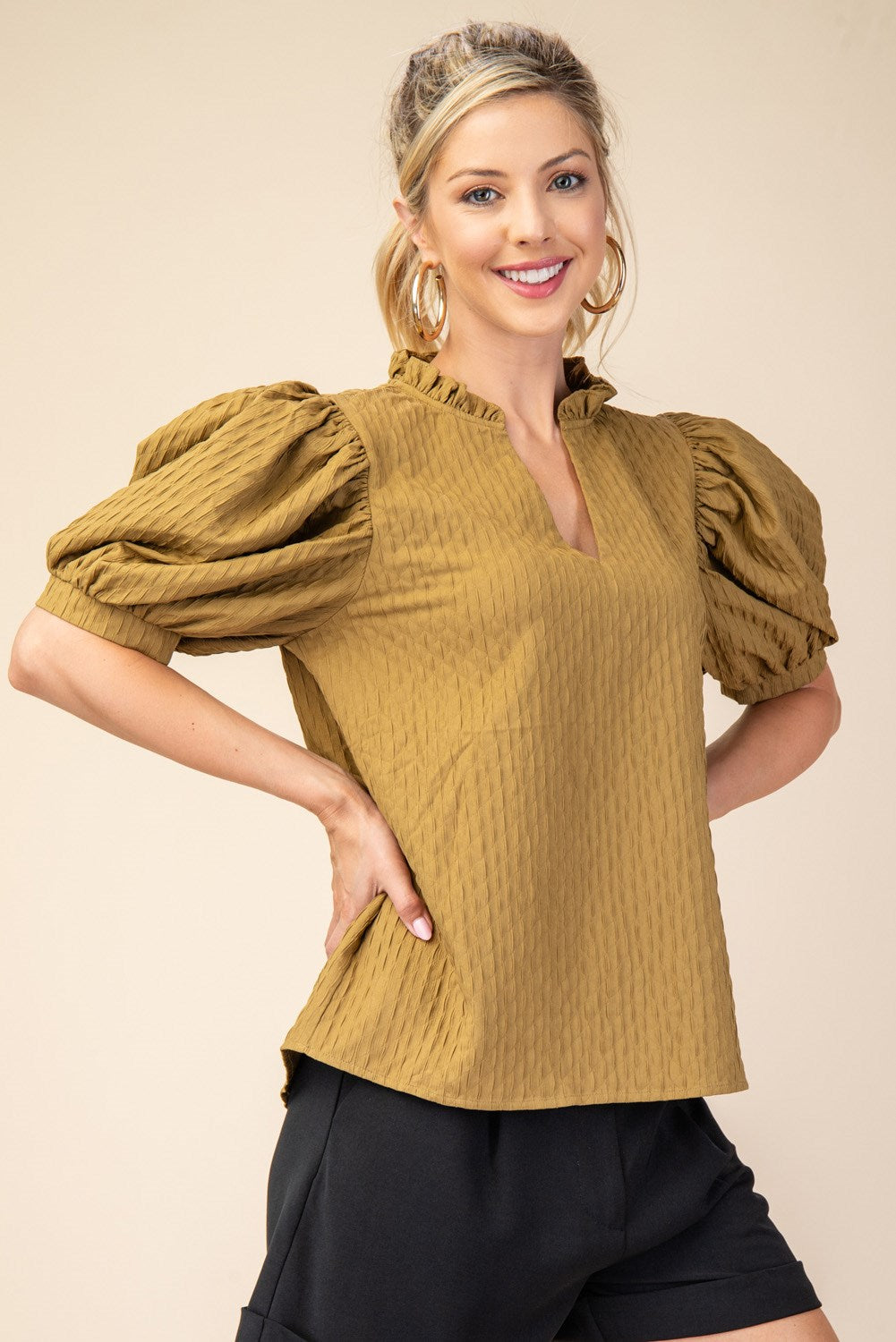 Puff Sleeve Textured Blouse