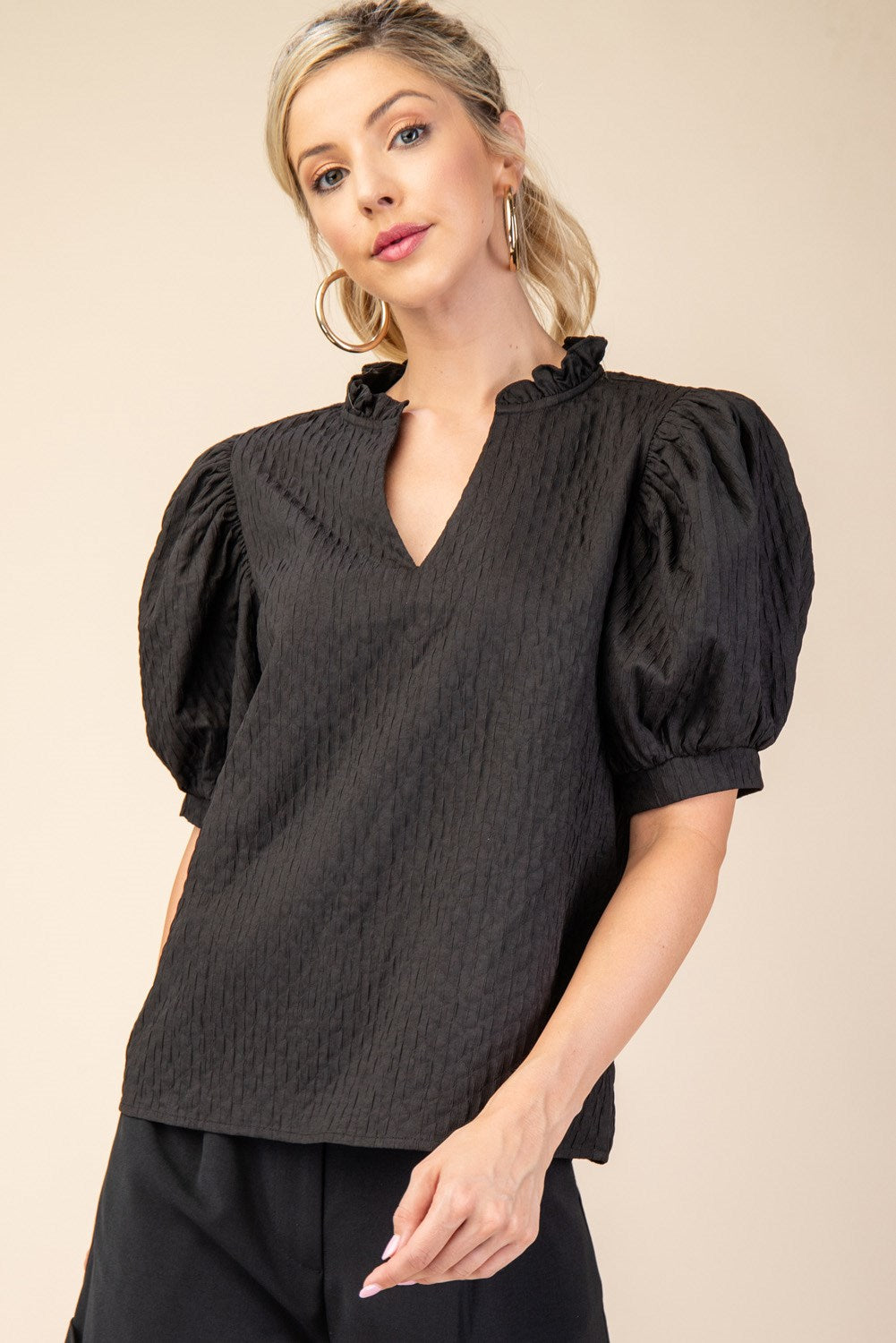 Puff Sleeve Textured Blouse