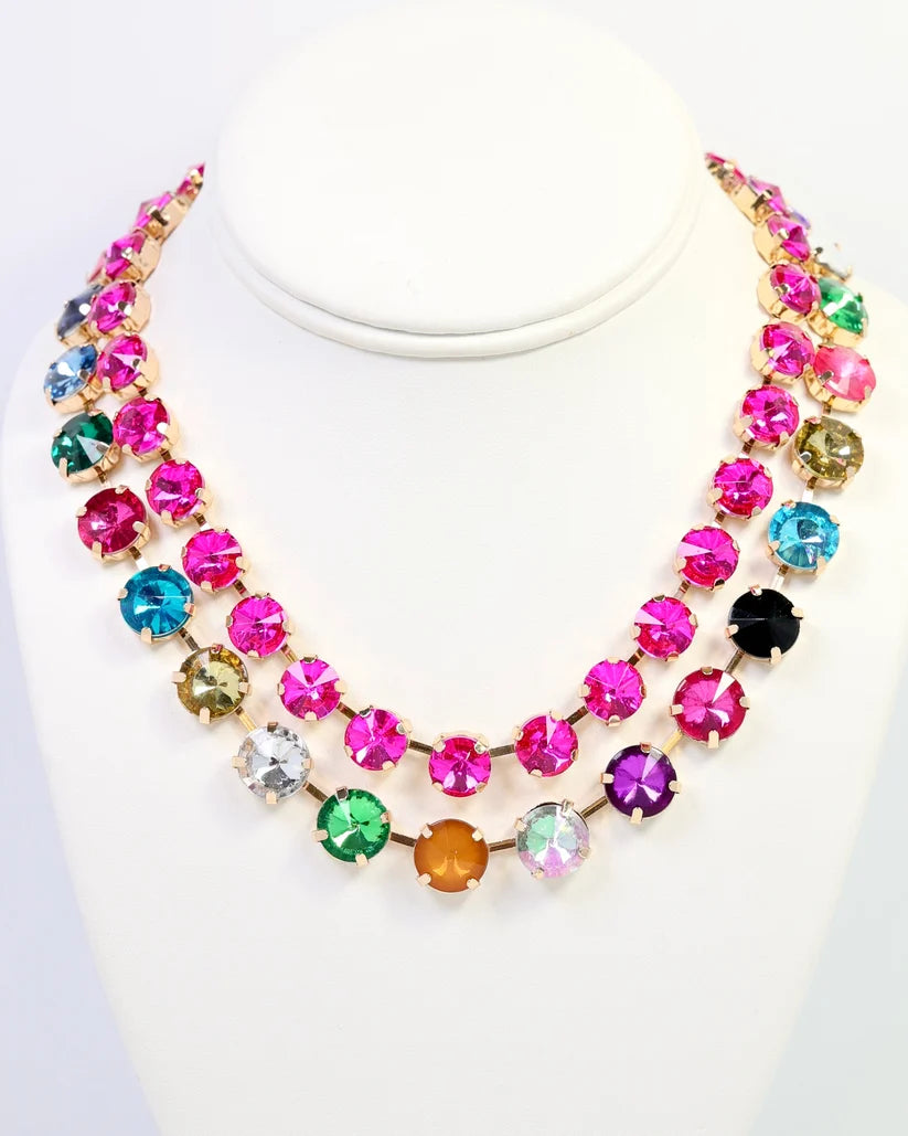 Radcliffe Rhinestone Necklace Fuchsia