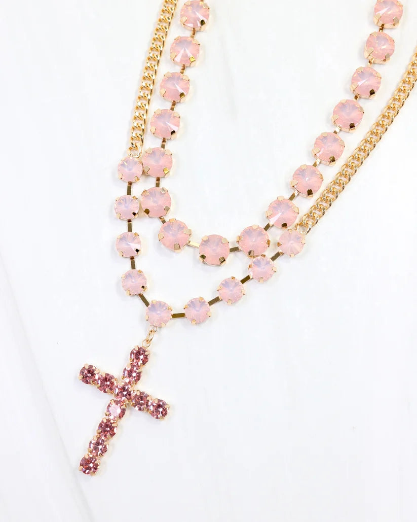 Richland Rhinestone Cross Necklace Pink