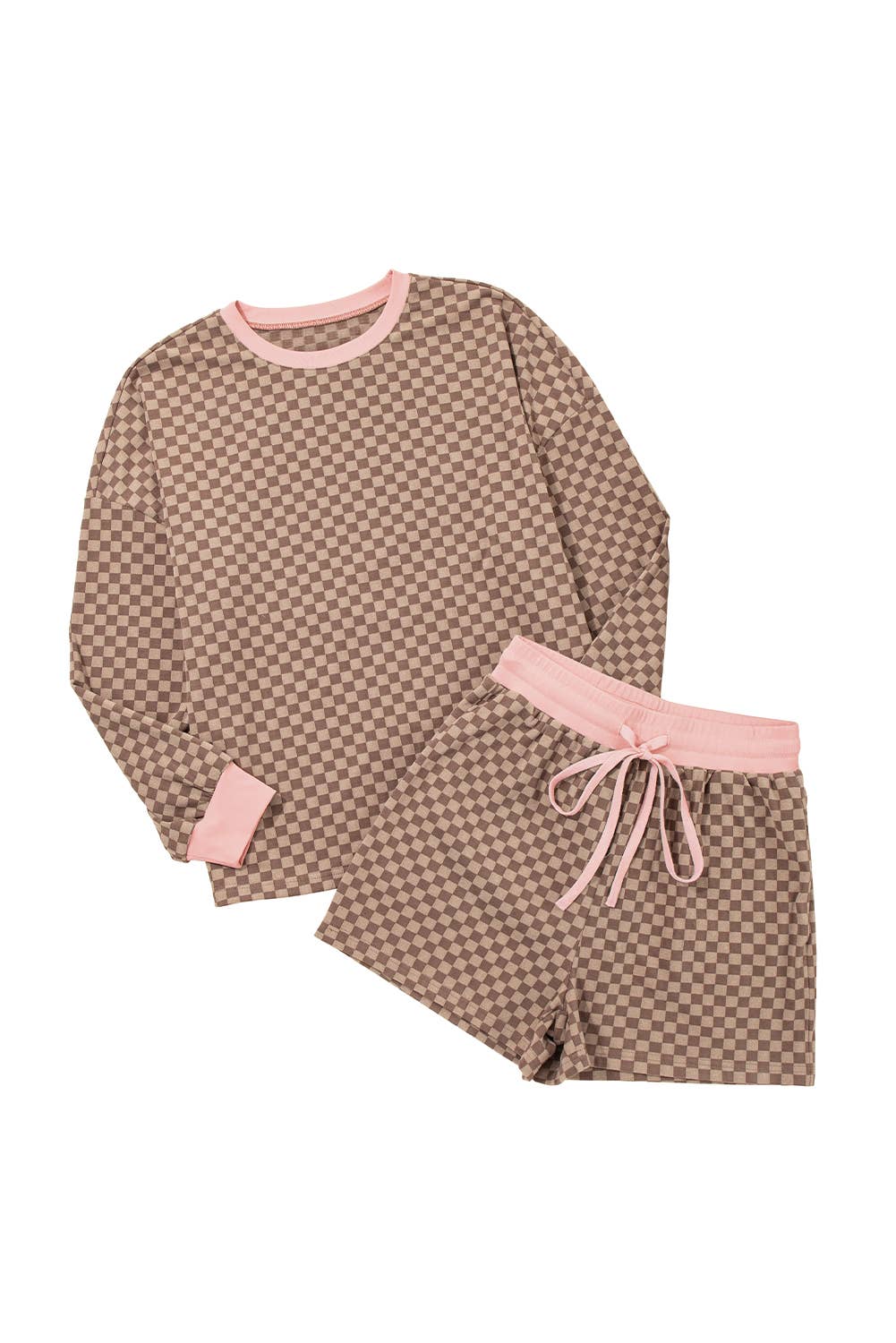 Checkered Long Sleeve Pullover &  Shorts Set