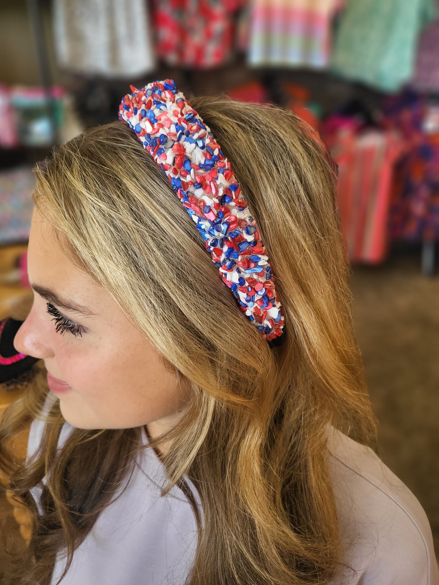 Patriotic Couture Stone Confetti Headband 4th of July