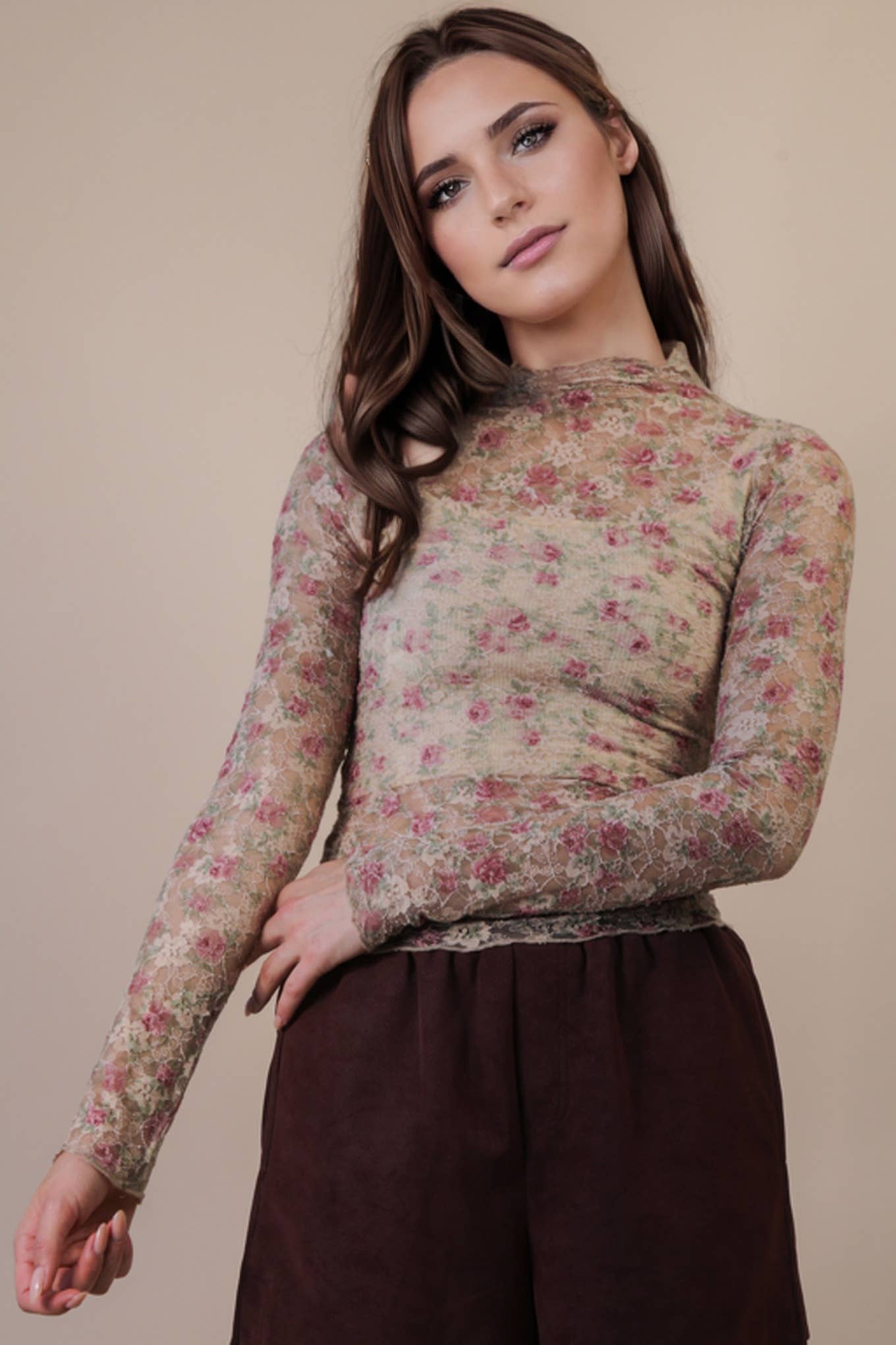 Sheer Mesh Lace Knit Top