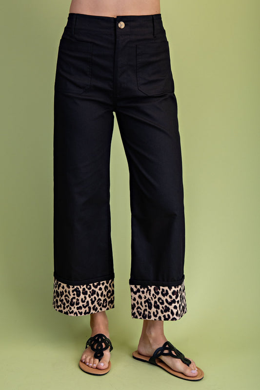 Leopard Cuffed Ankle Cropped Pants