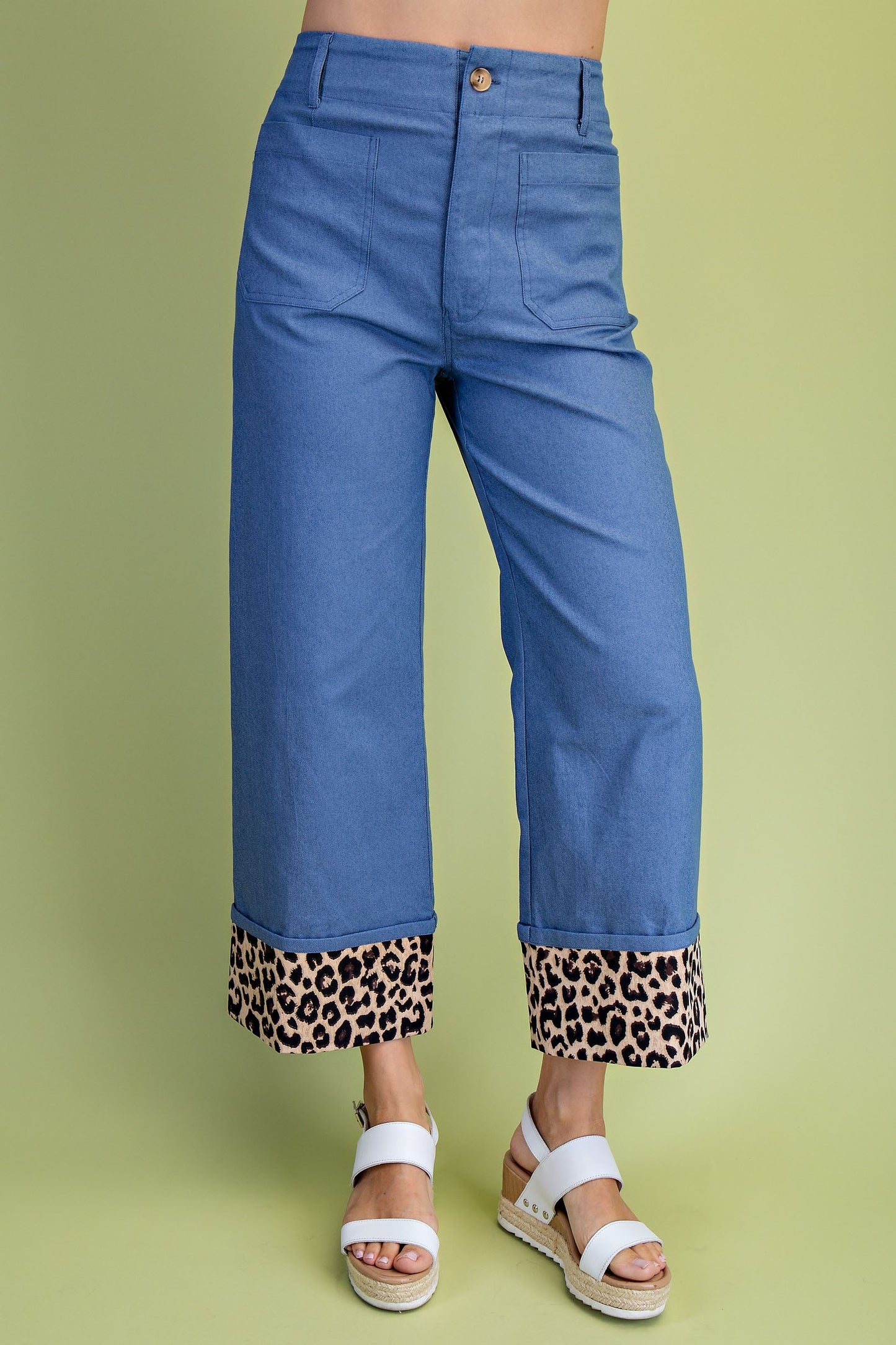 Leopard Cuffed Ankle Cropped Pants
