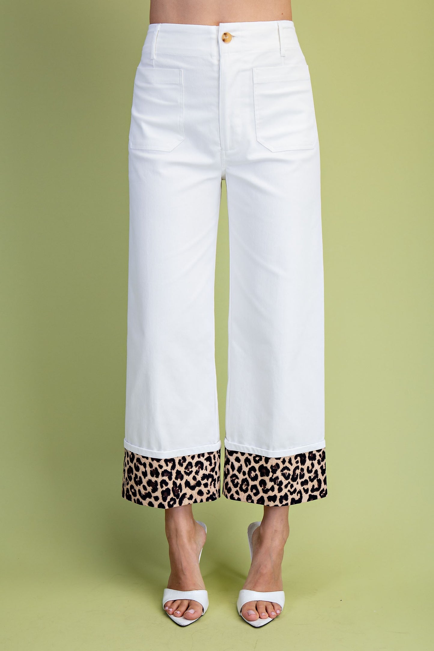 Leopard Cuffed Ankle Cropped Pants