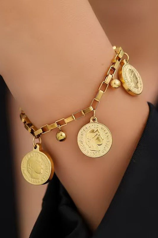 18k Stainless Steel Tarnish Free Coin Bracelet