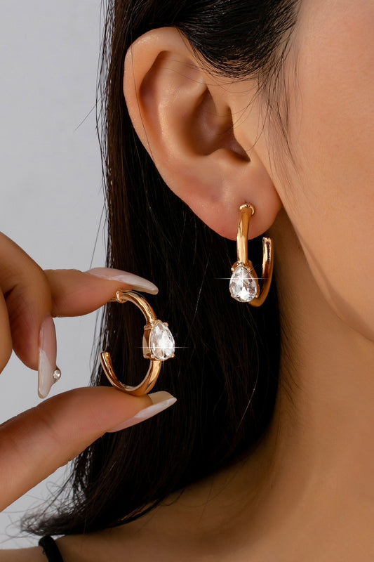 Solitaire Crystal Gold Hoop Earrings