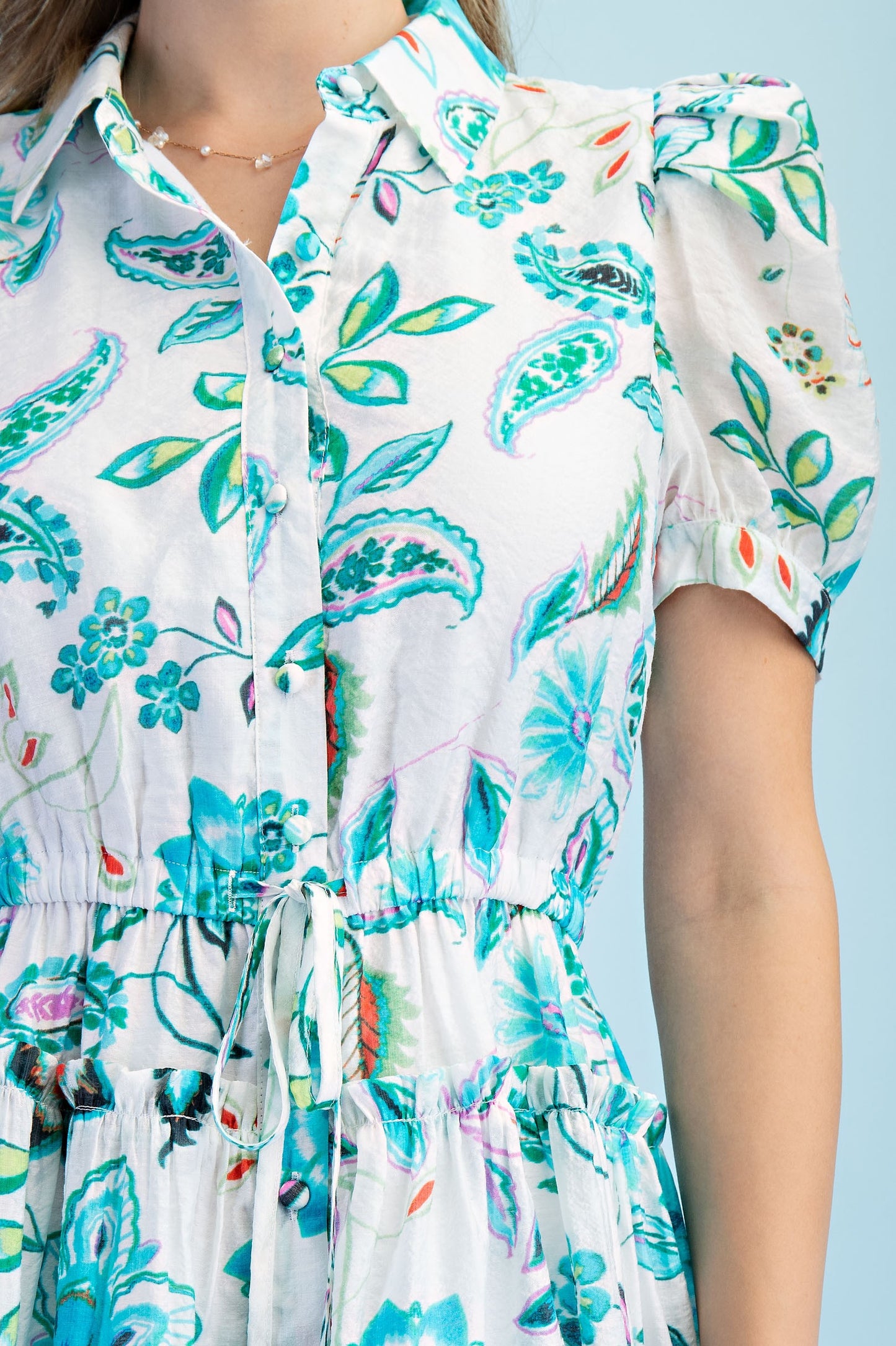 Playful Floral Print Midi Shirt Dress