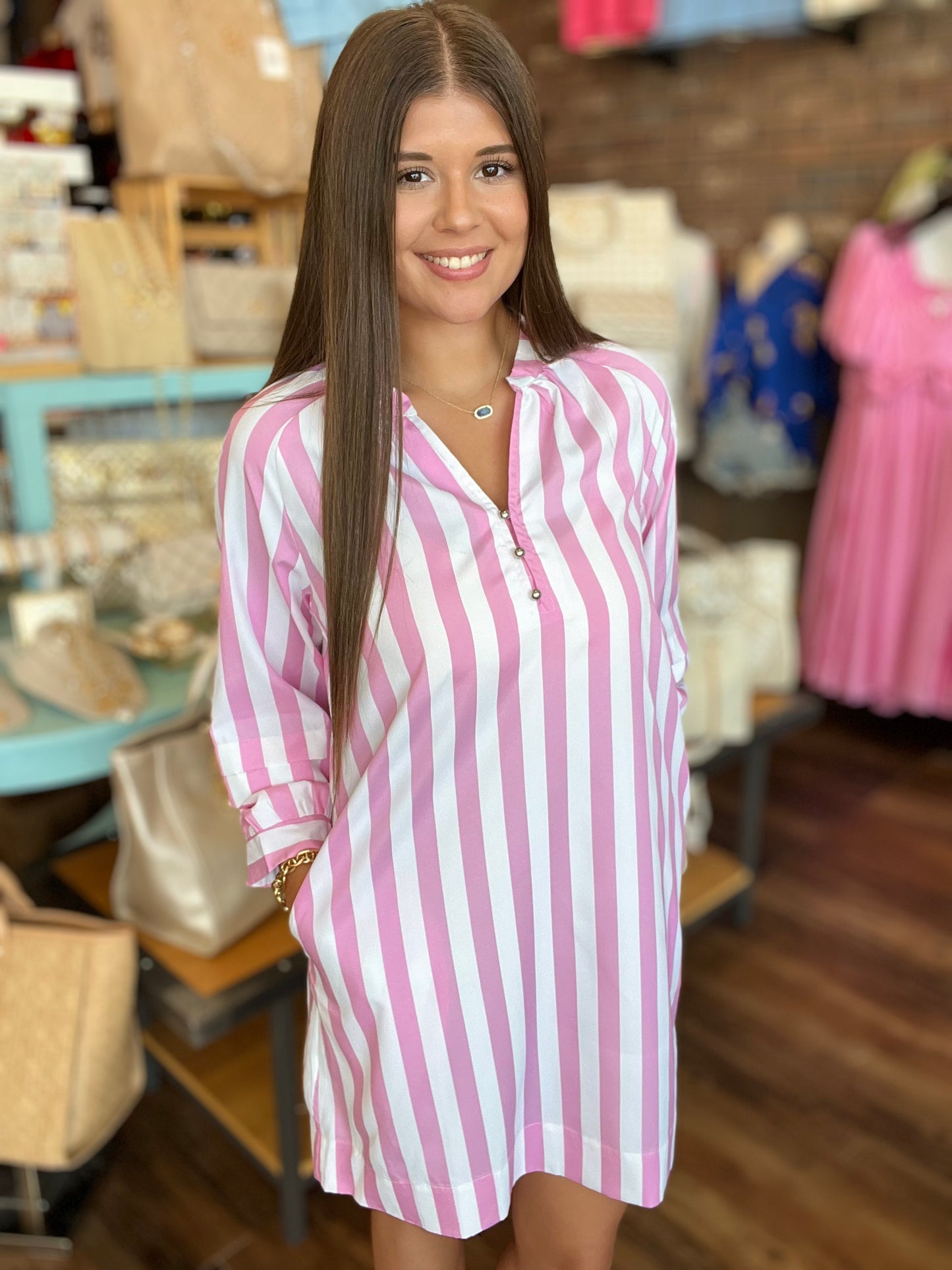 Strip Button Front Casual Mini Dress