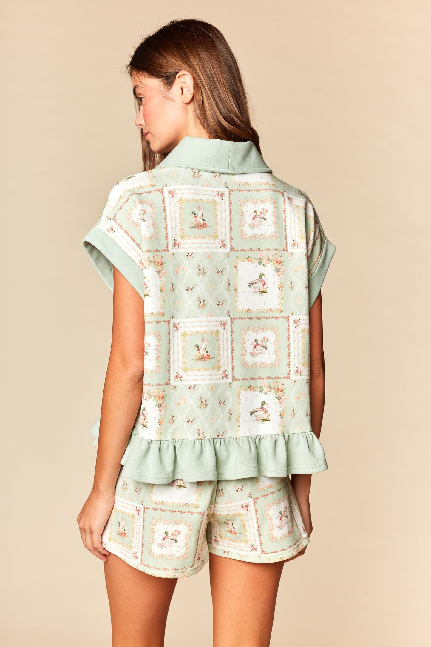 Floral Mallard Duck Patchwork Zip-up Lounge Set
