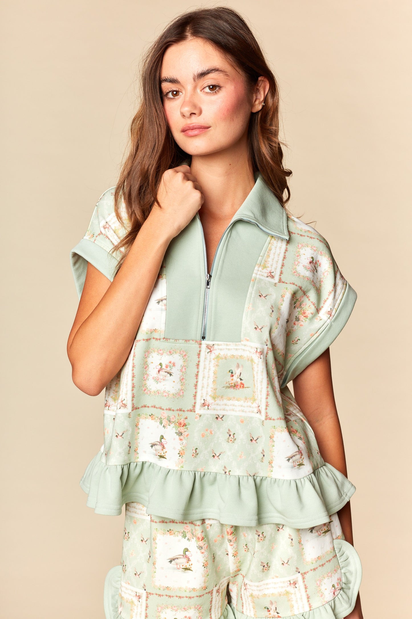 Floral Mallard Duck Patchwork Zip-up Lounge Set