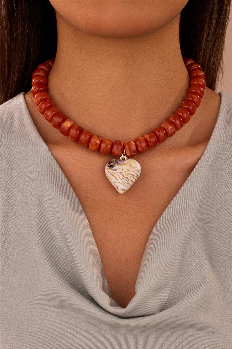Heart Pendant Resin Beaded Necklaces
