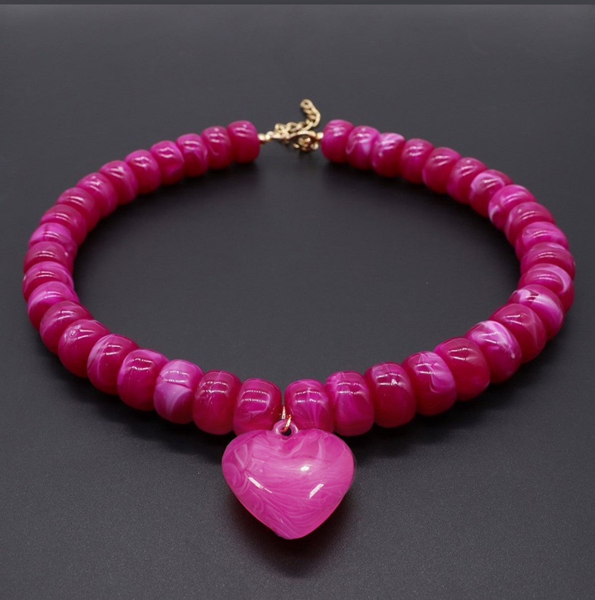 Heart Pendant Resin Beaded Necklaces