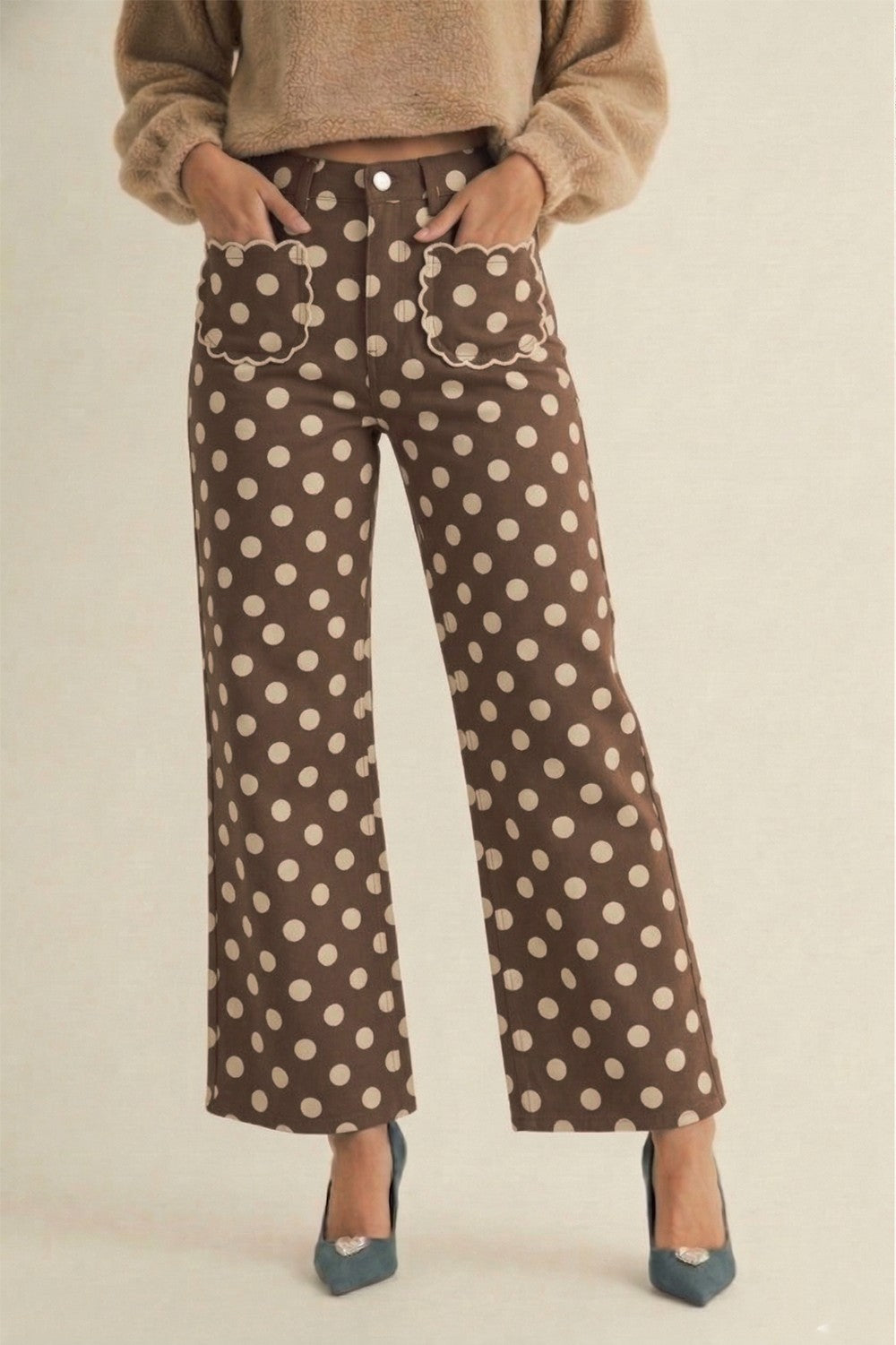 Polka Dot with Scallop Pockets Pants