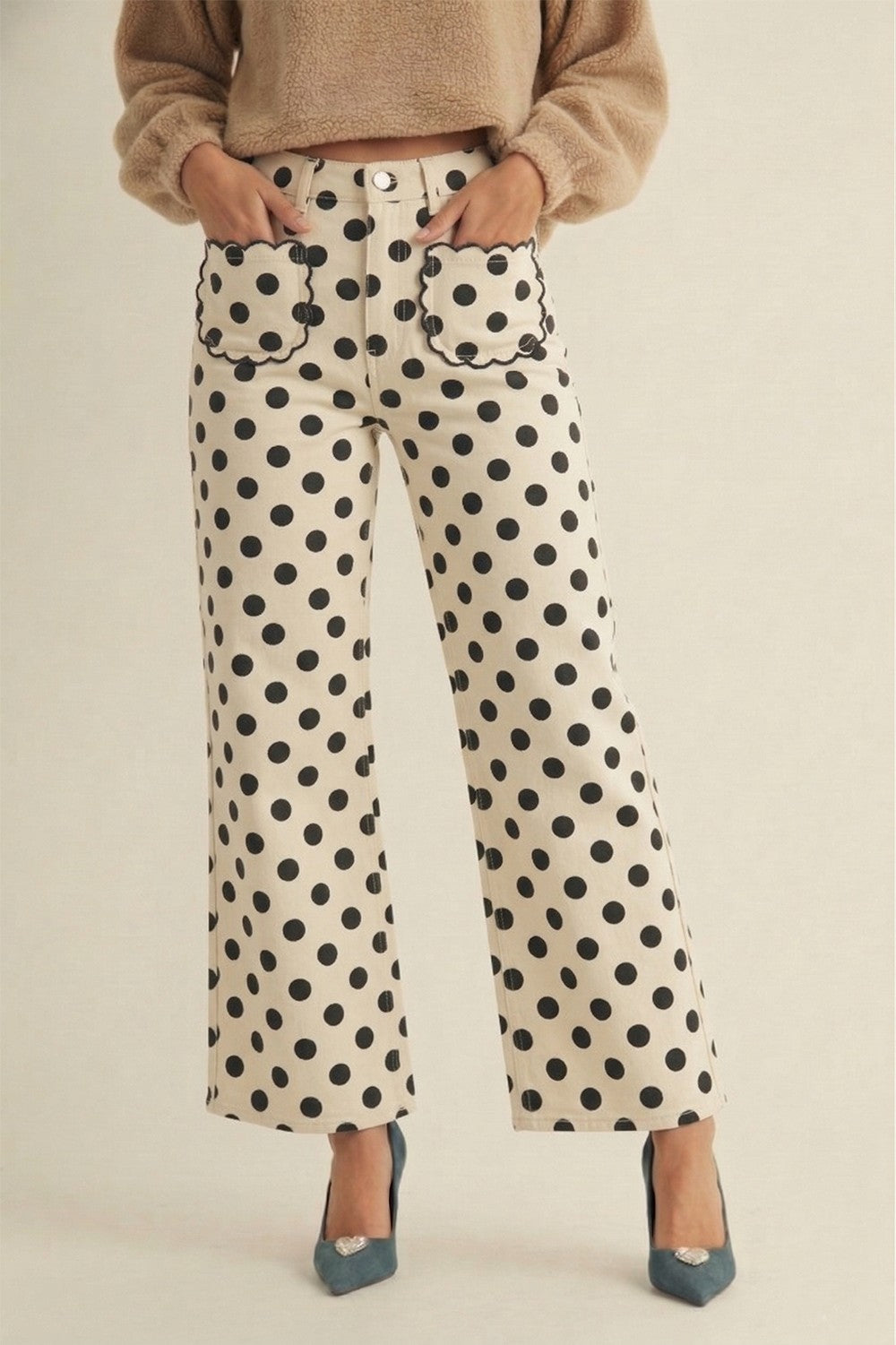 Polka Dot with Scallop Pockets Pants