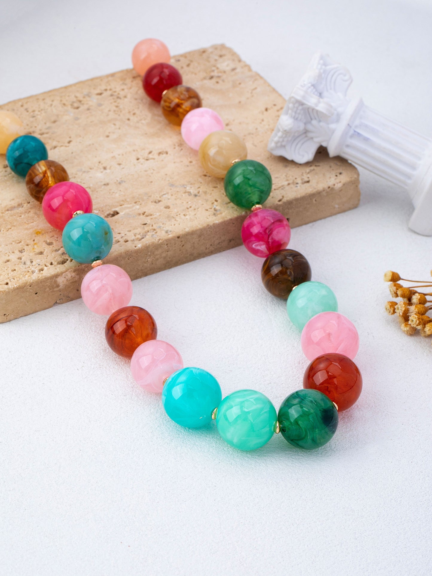 Vintage-inspired Multi Marbled Resin Necklace