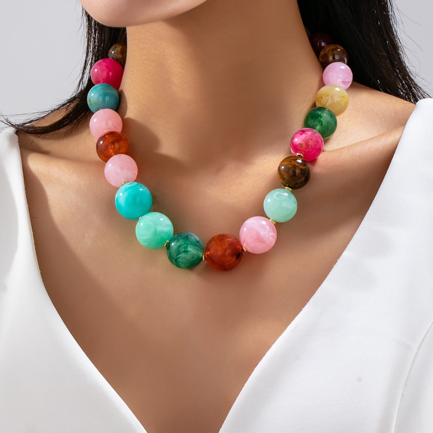 Vintage-inspired Multi Marbled Resin Necklace