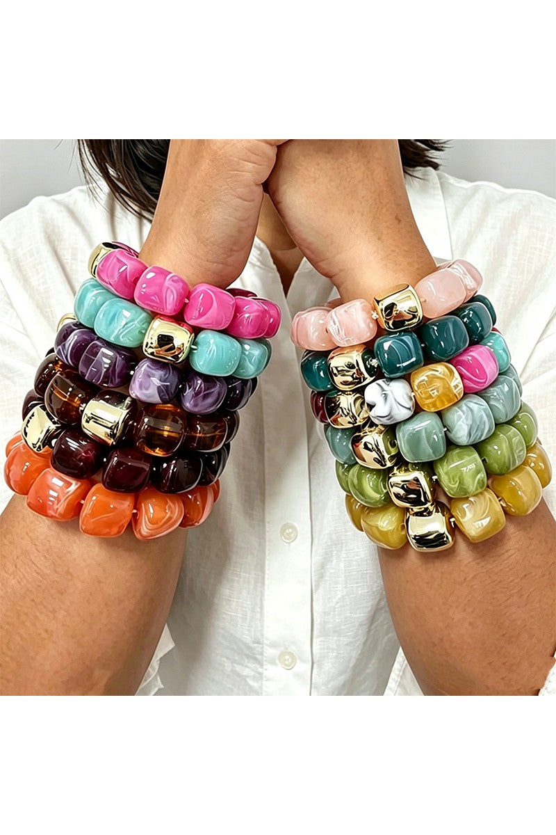 Boho Resin Geometric Bead Stretch Bracelet