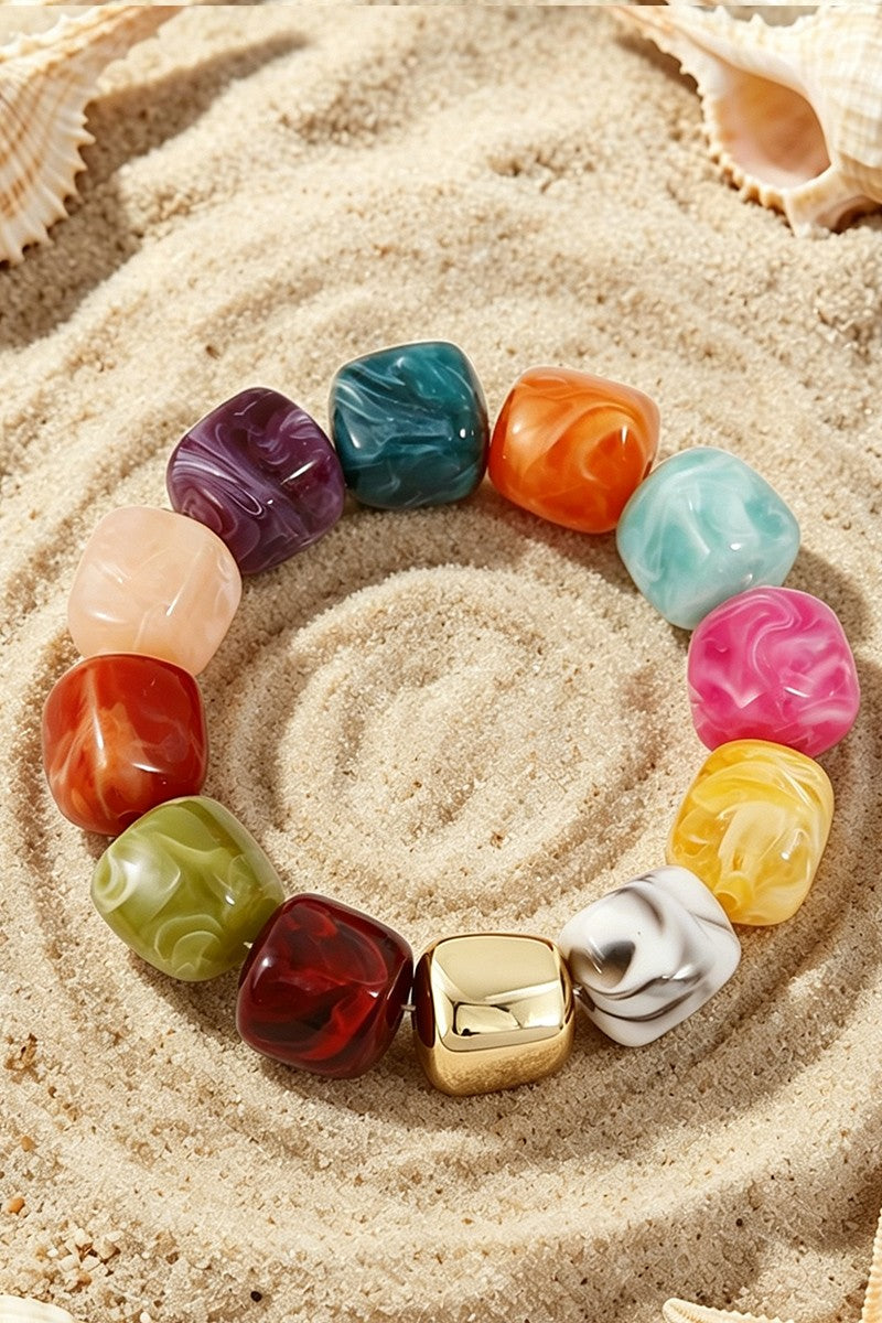 Boho Resin Geometric Bead Stretch Bracelet