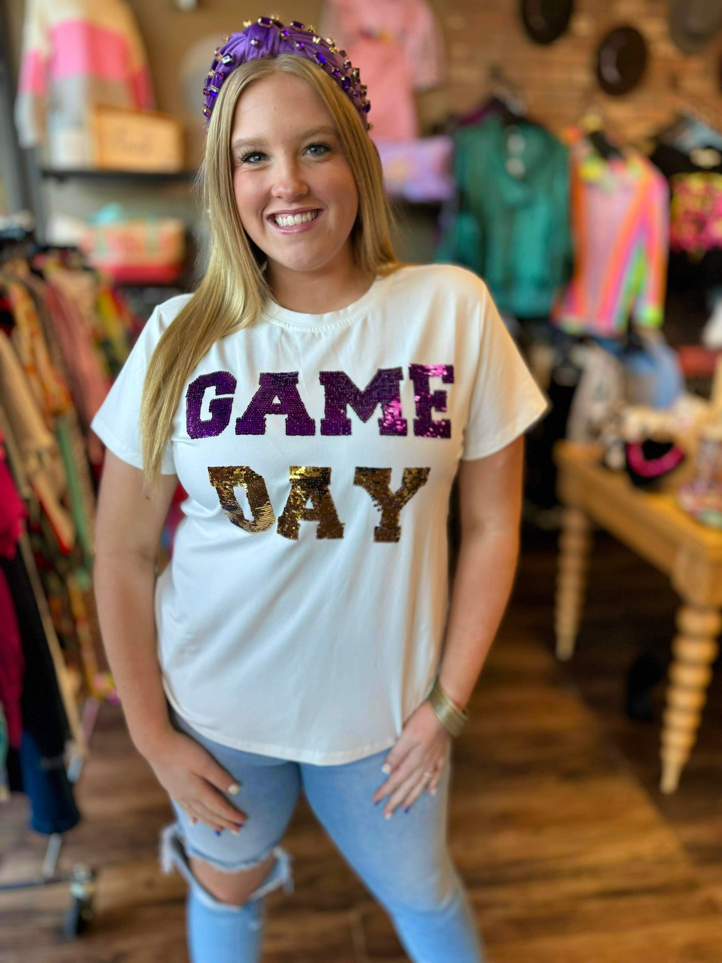 GAME DAY Sequin Top