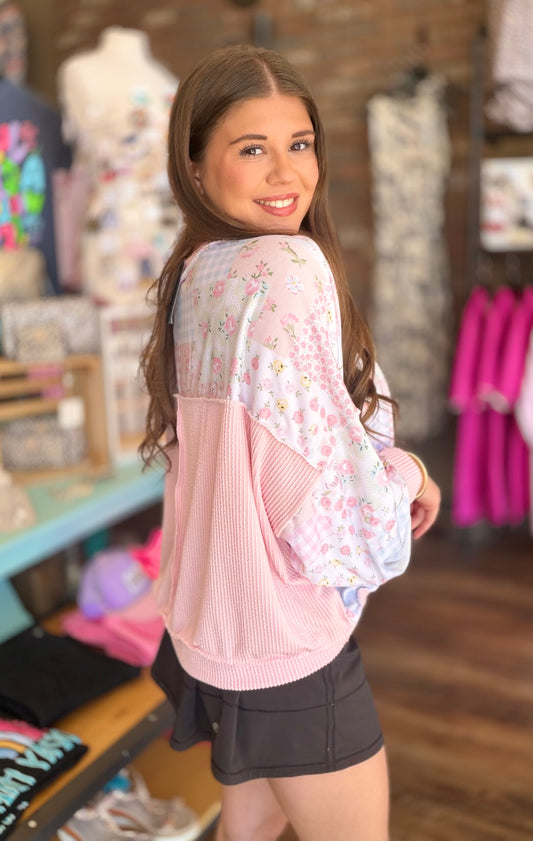 Gingham & Floral Sweatshirt