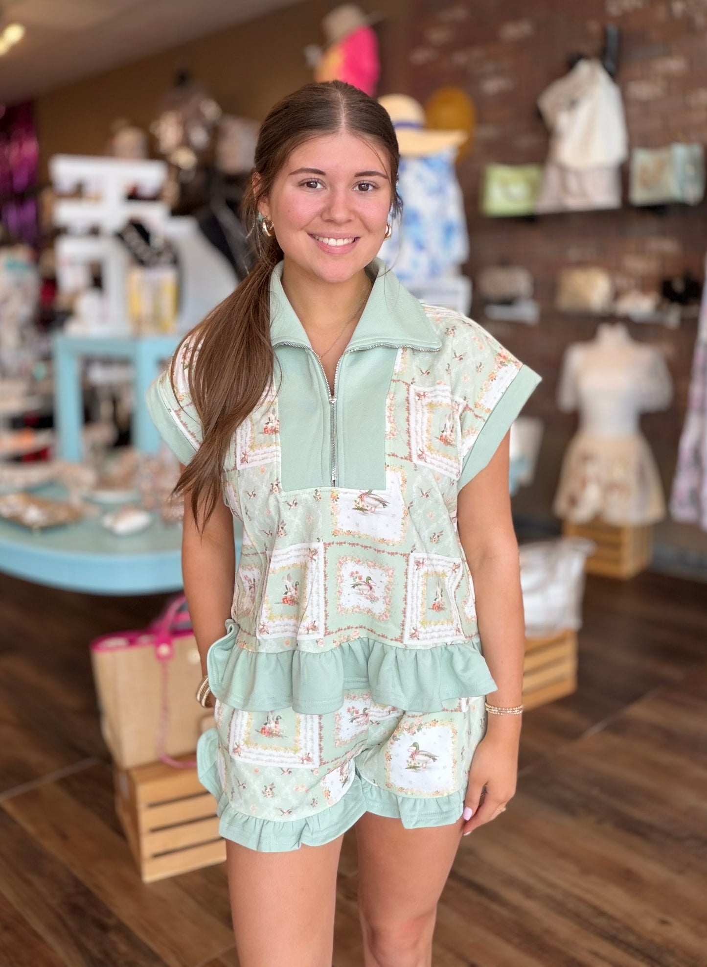 Floral Mallard Duck Patchwork Zip-up Lounge Set