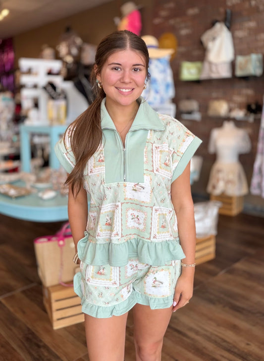 Floral Mallard Duck Patchwork Zip-up Lounge Set