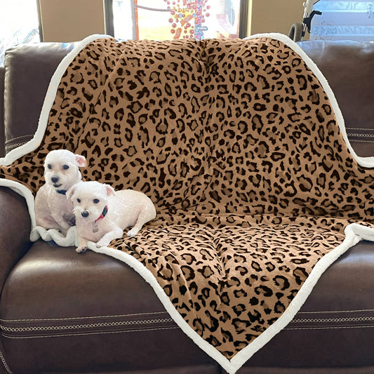 Brown Leopard Double Layered Warm Blanket