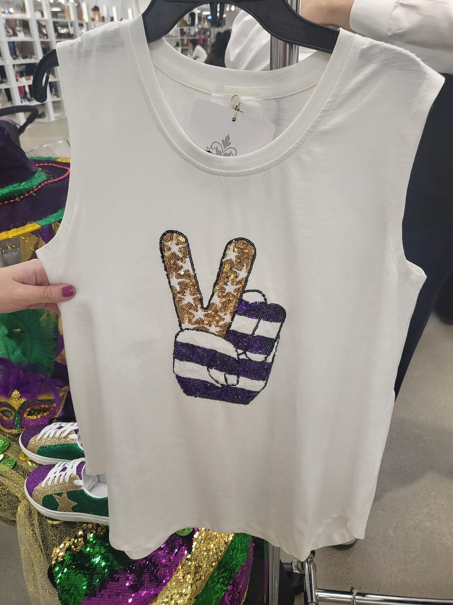 Game Day Peace Sequin Tank