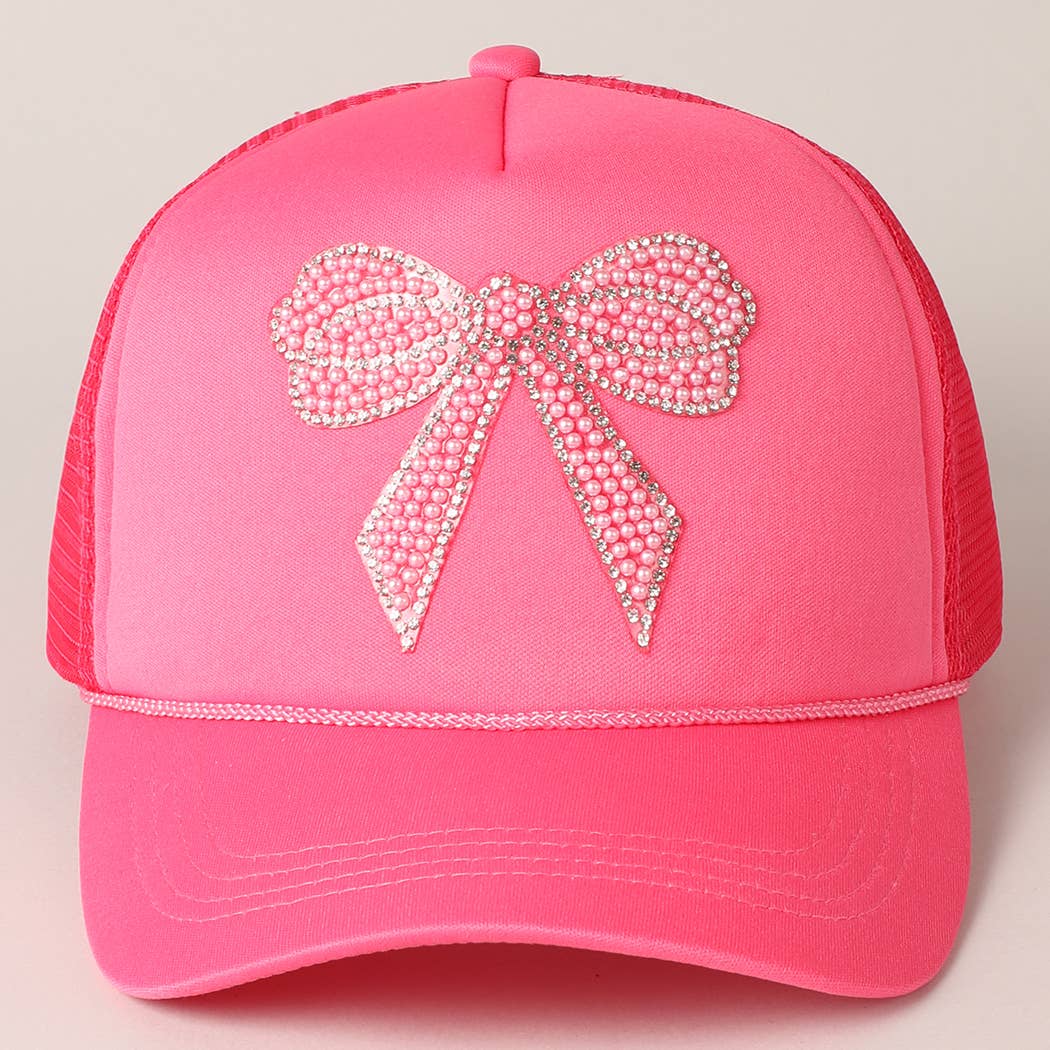 Rhinestone Bow Patch Foam Mesh Back Trucker Hat