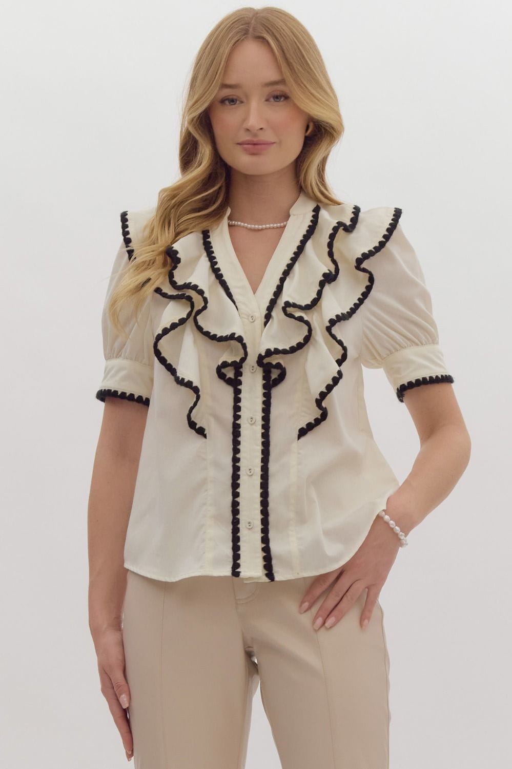 Classy Ruffle Button Up Blouse