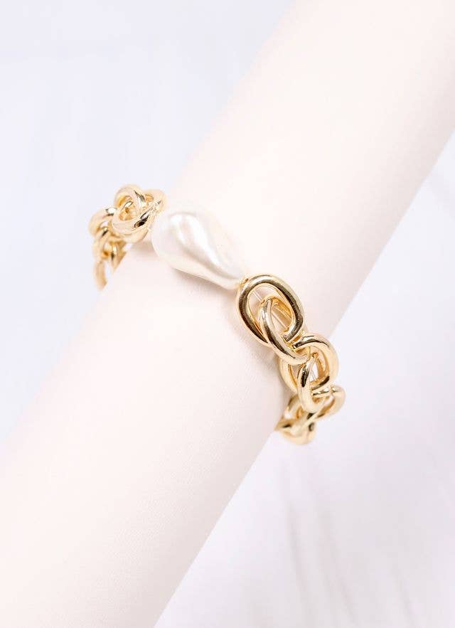 Caroline Hill - Harrie Link Bracelet with Pearl GOLD