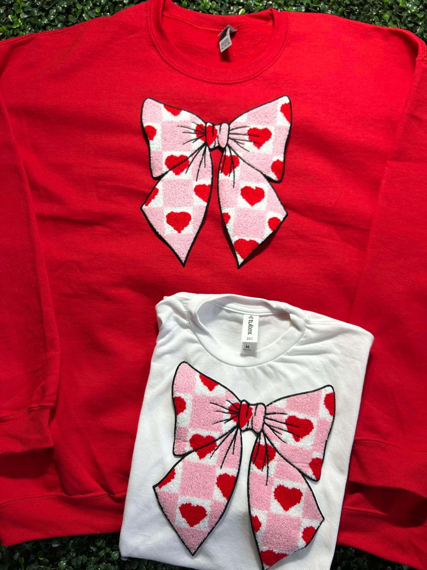 Bow Patch on Red Sweatshirt