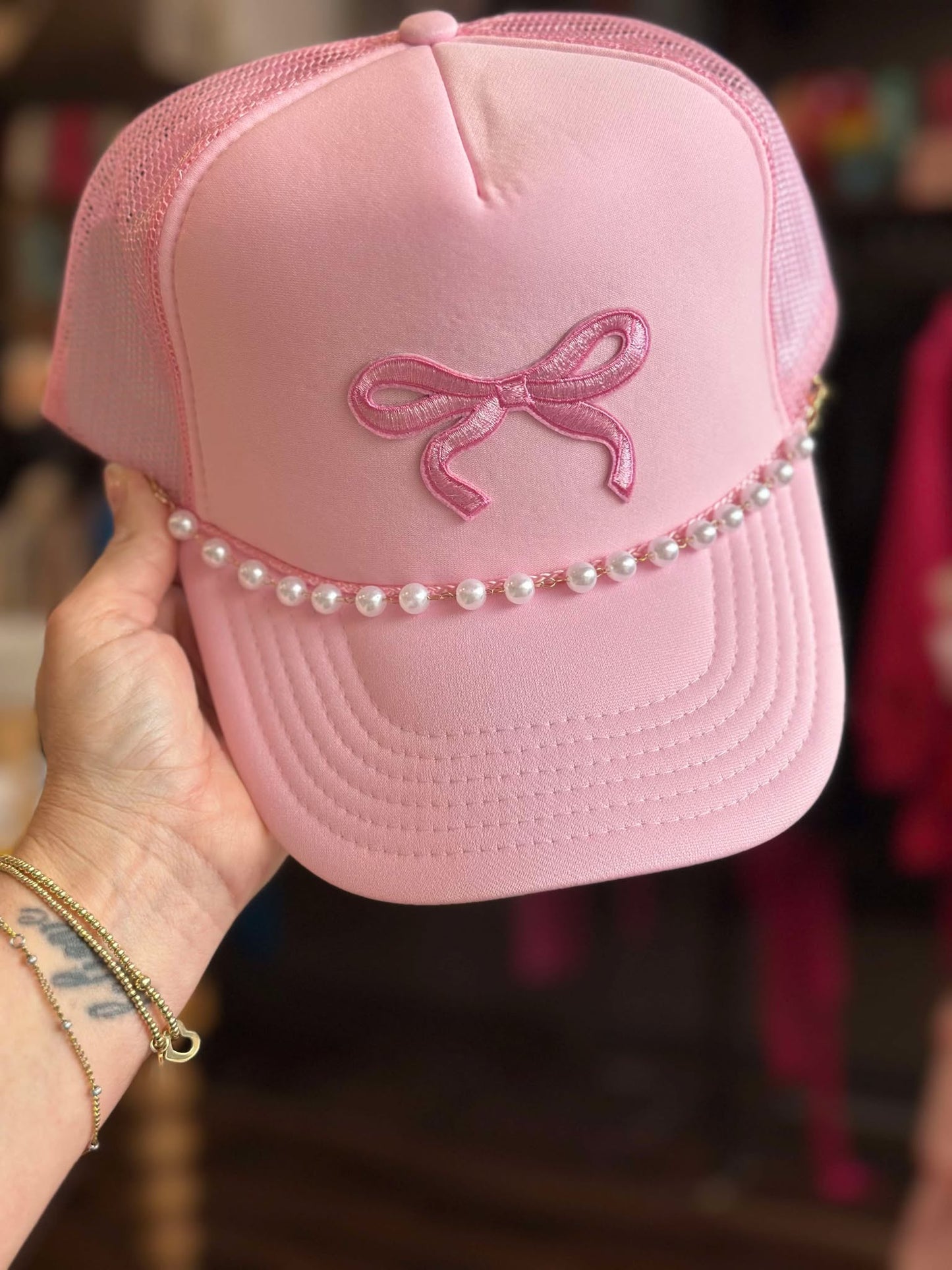 Bow + Pearls Hat