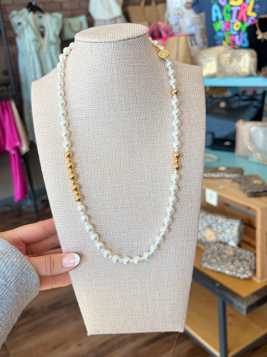 18K Gold Plated Gold & Pearl Beaded Necklace