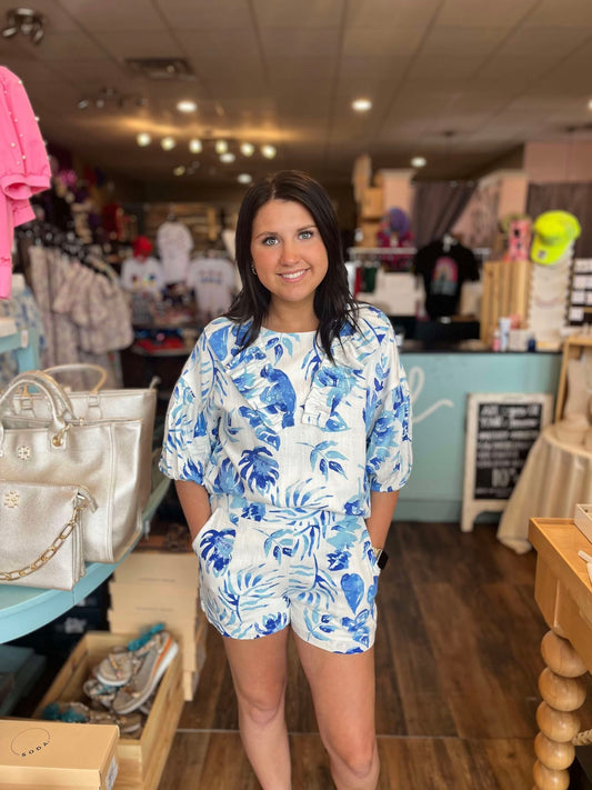 Palm Leaves Print Tailored Shorts