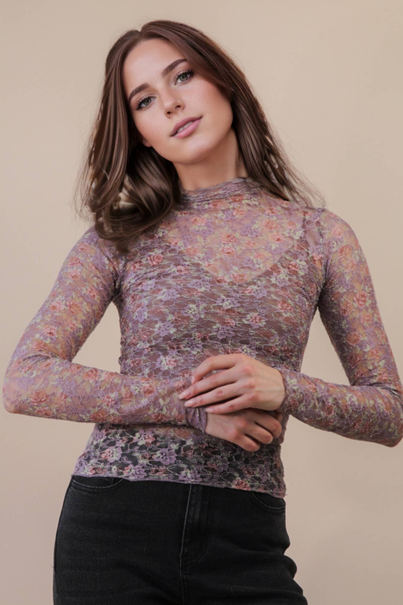 Sheer Mesh Lace Knit Top