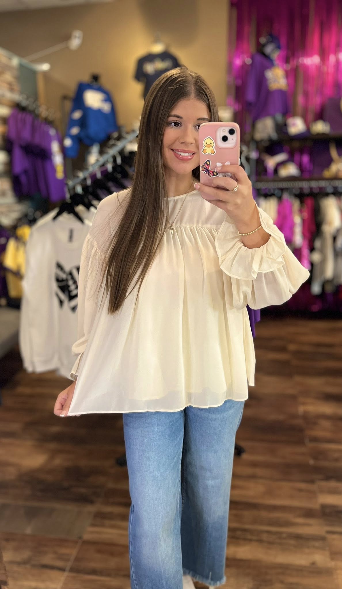 Pleated Ruffle Long Sleeve Chiffon Blouse