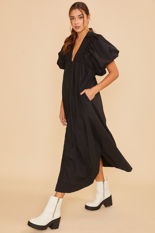 Annie Wear Smocked Puff Sleeve Midi Dress