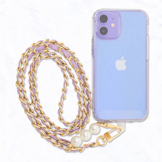 Faux Leather Chain Phone Strap with Pearls