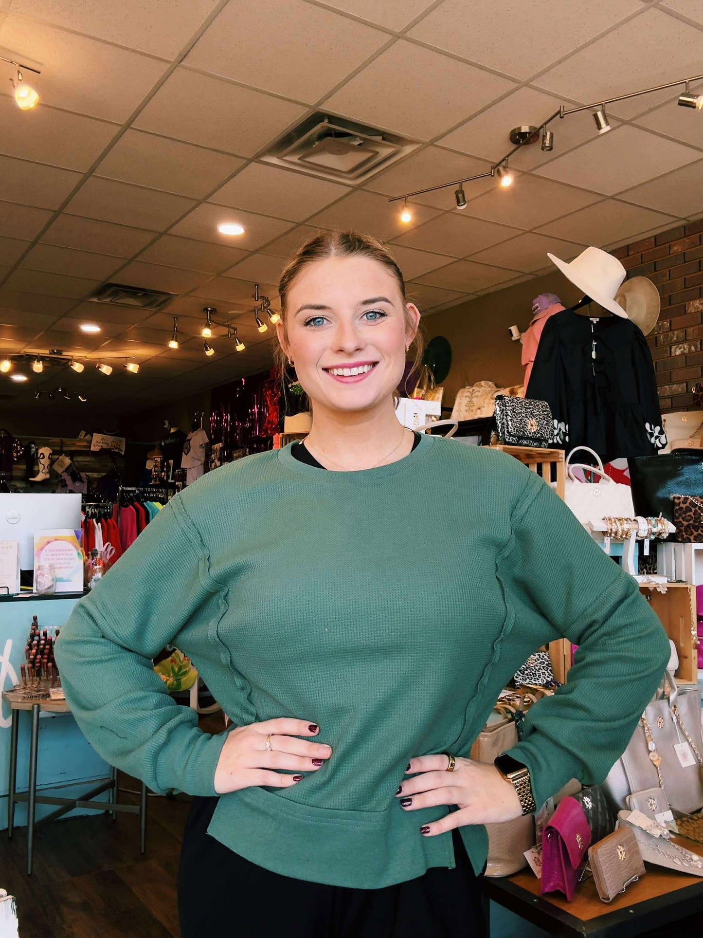 Solid Ribbed Drop Shoulder Sweatshirt