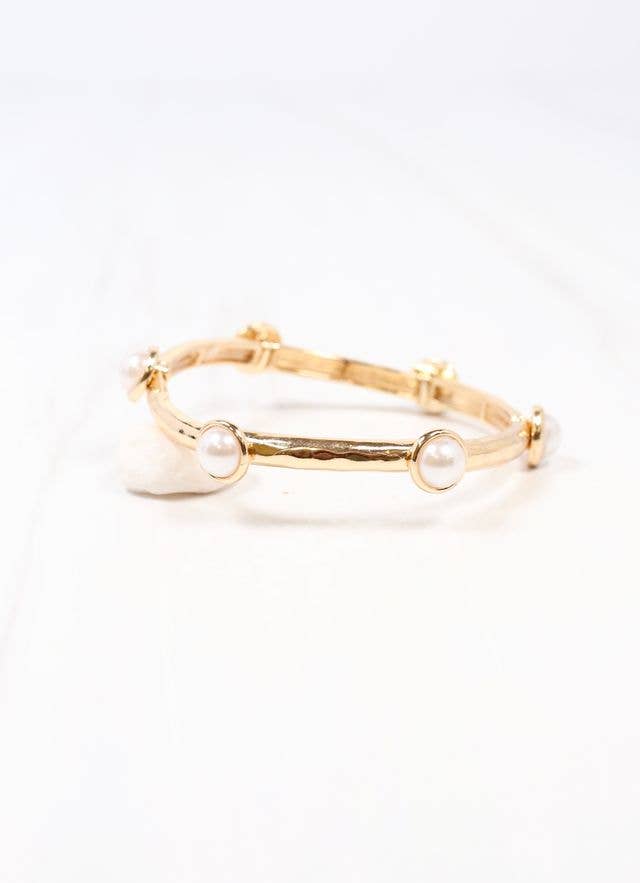 Caroline Hill - Mona Pearl Stretch Bracelet GOLD