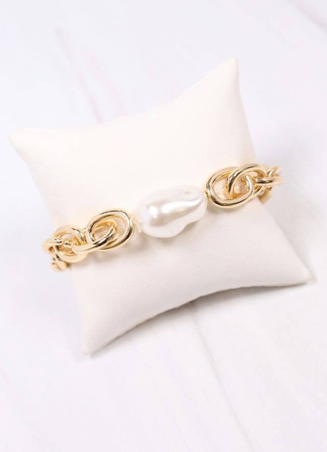 Caroline Hill - Harrie Link Bracelet with Pearl GOLD