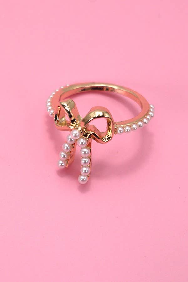 Gold Bow + Pearl Ring