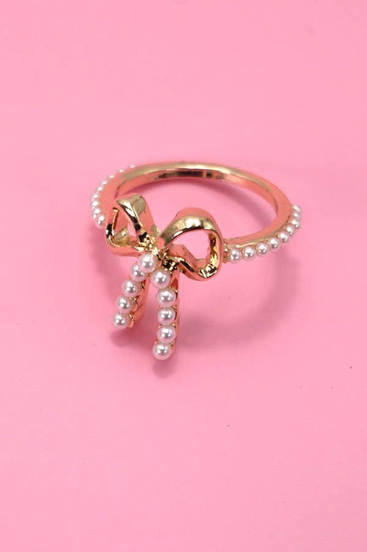 Gold Bow + Pearl Ring
