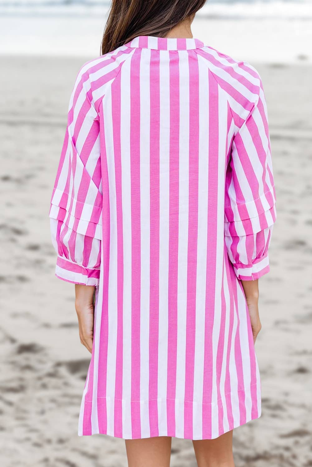 Strip Button Front Casual Mini Dress