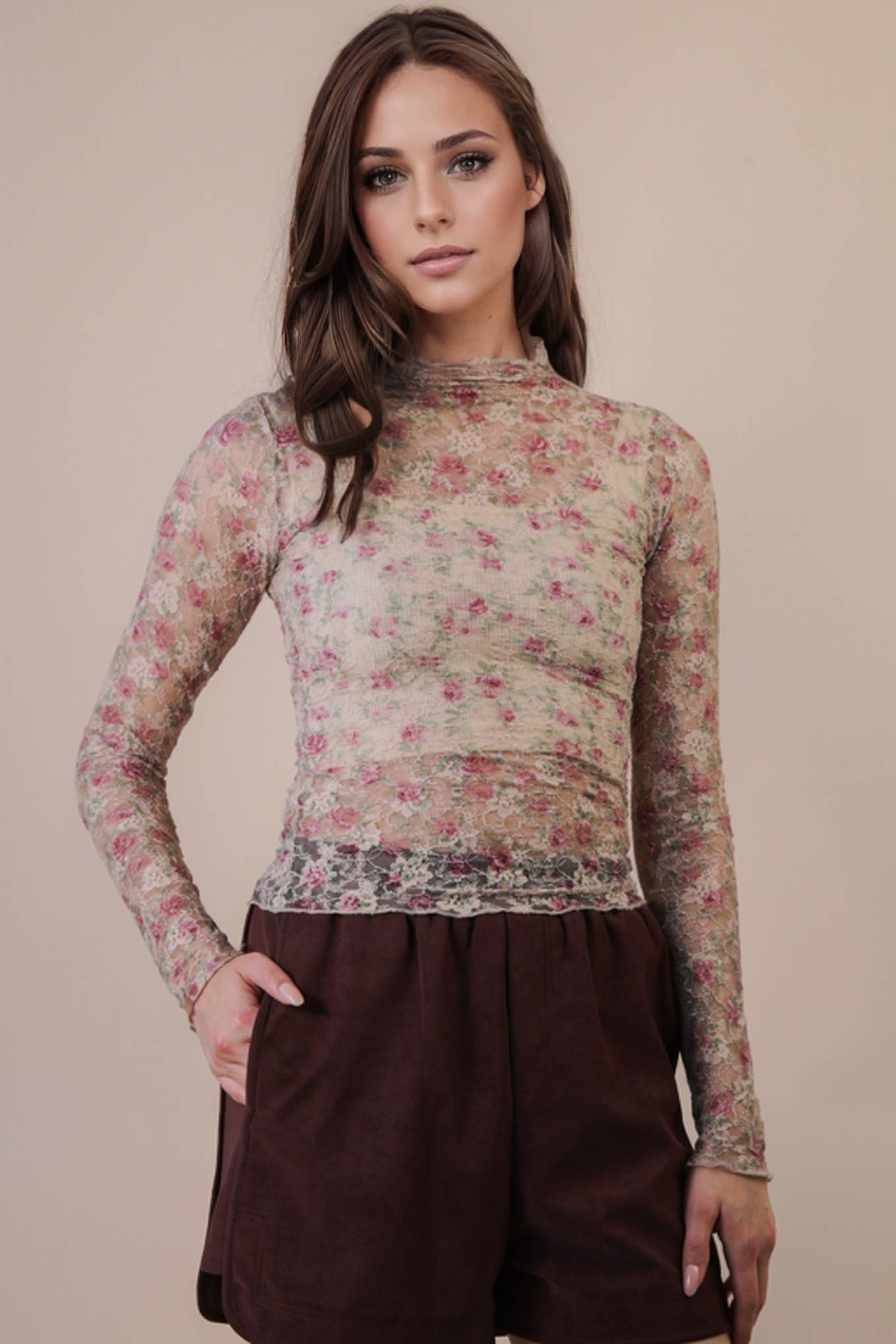 Sheer Mesh Lace Knit Top