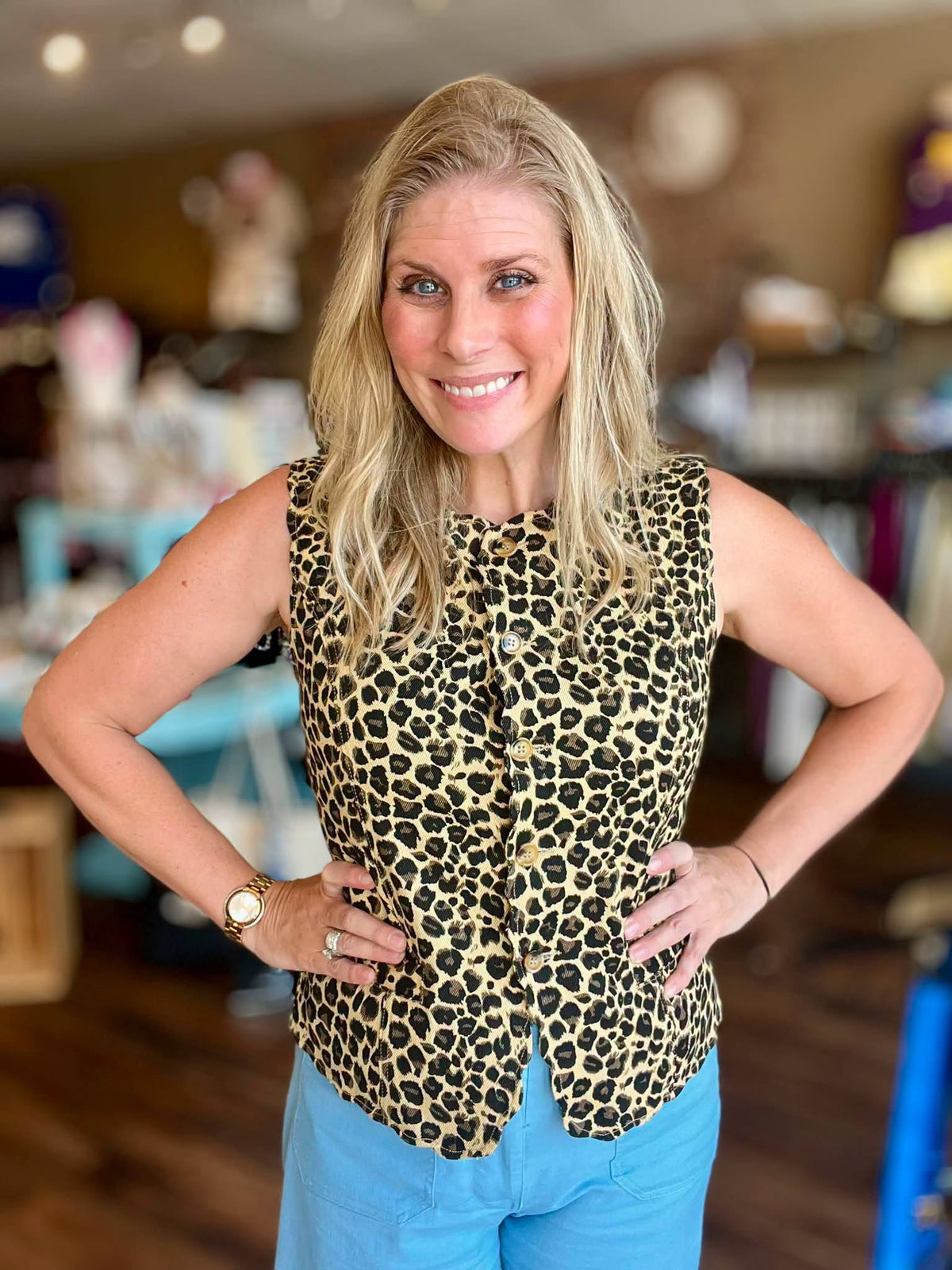 Leopard Button Up Vest