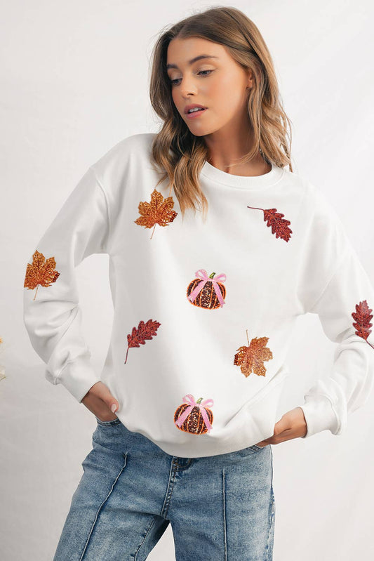 Leaf & Pumpkin Sequin Patch Sweatshirt
